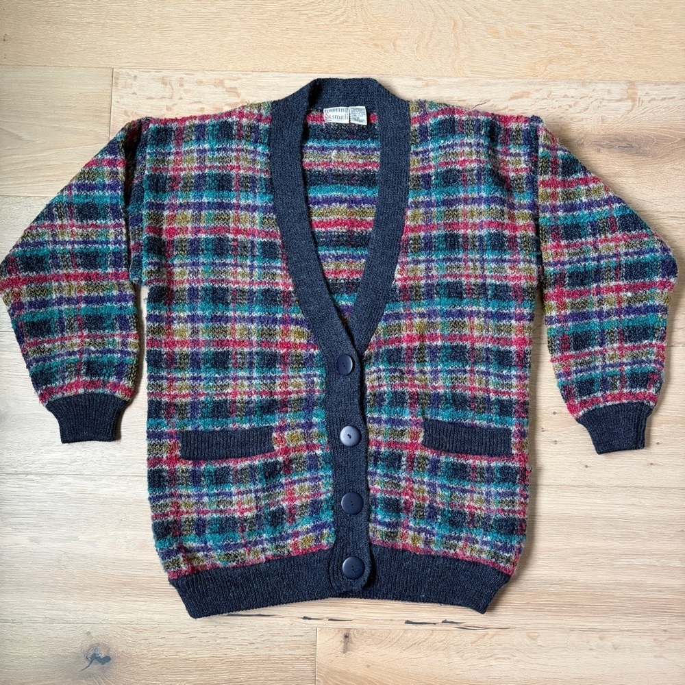 Vintage Hastings & Smith Plaid Cardigan Sweater Men’s M Acrylic Wool Grandpa *T8